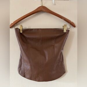 Stradivarius Brown Faux Leather Strapless Corset Top